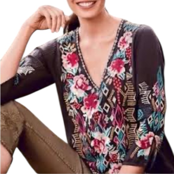 Johnny Was Emmaline Multicolor Embroidered Bohemian Top Size M - Picture 3 of 10